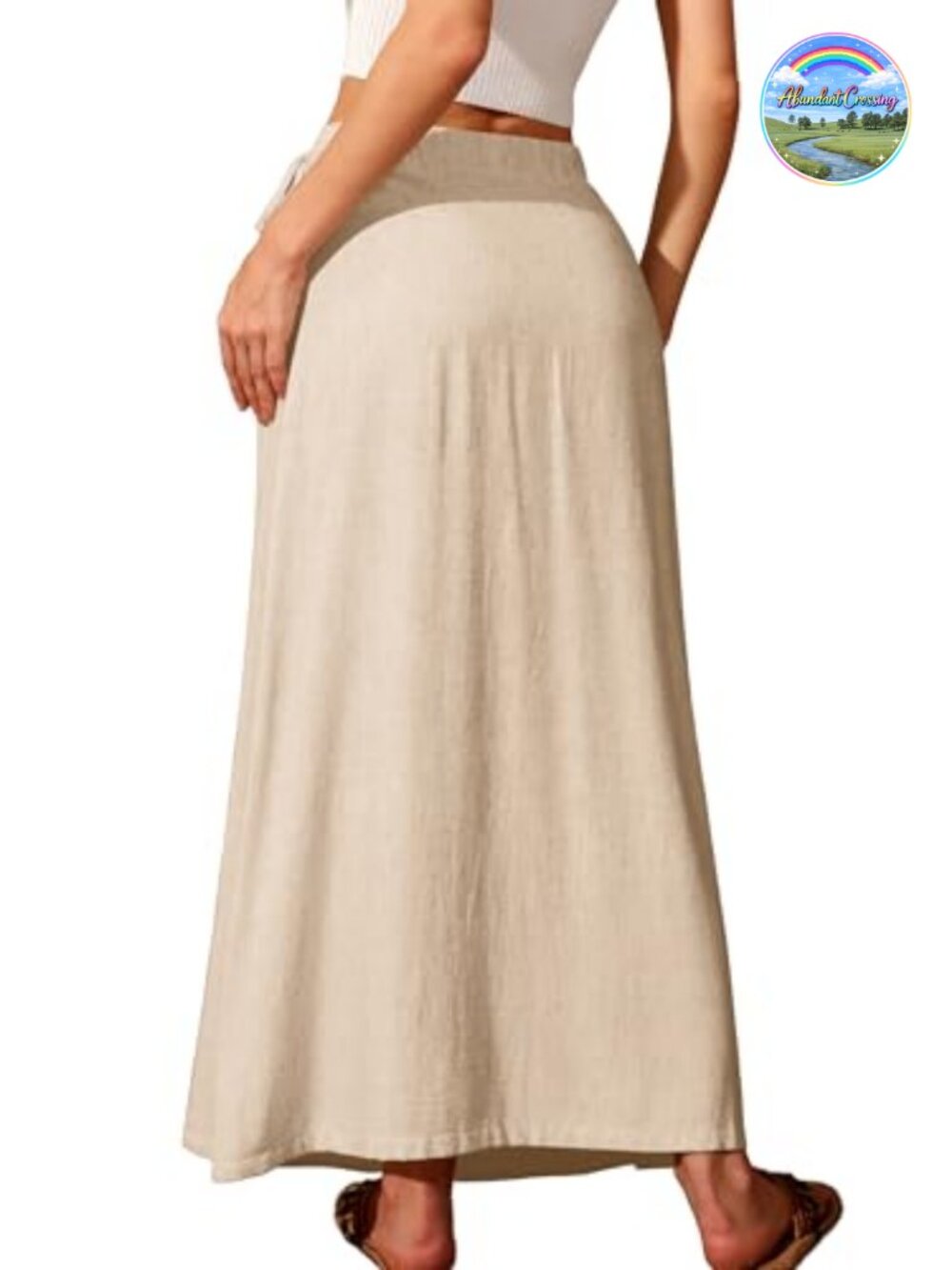 Linen Wrap Maxi Skirt Elastic Back Waistband Flowy A Line Summer Casual Long - Picture 2 of 7